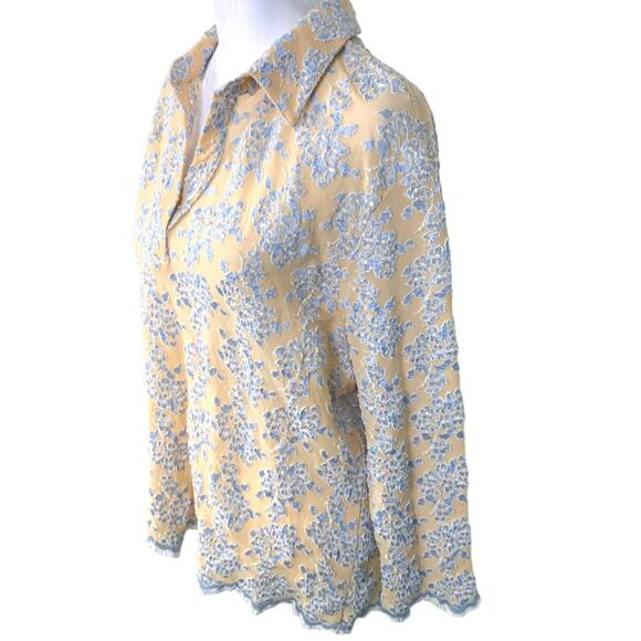Soft Surroundings Women's Med Top Blue Cream Floral Lace Long Sleeve - Picture 3 of 9